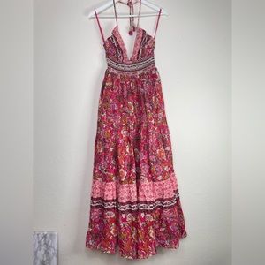 Free People Real Love Print Halterneck Boho Maxi Dress - Pink - XS